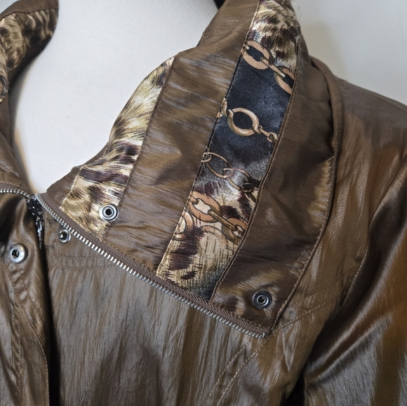 Lindi Metallic Brown Utility Military Safari Mobwife Transitional Jacket Size L - Picture 9 of 12
